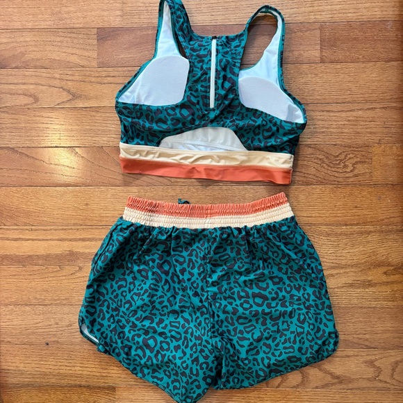 Seafancy Green Leopard Print Sports bra shorts bikini bathing suit size L VGUC - Picture 6 of 8